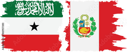 Peru and Somaliland grunge flags connection, vector