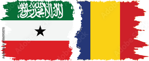 Romania and Somaliland grunge flags connection, vector