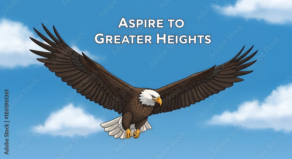 Obraz premium Bald Eagle Soaring High in Blue Sky
