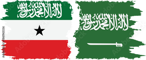 Saudi Arabia and Somaliland grunge flags connection, vector