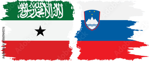 Slovenia and Somaliland grunge flags connection, vector