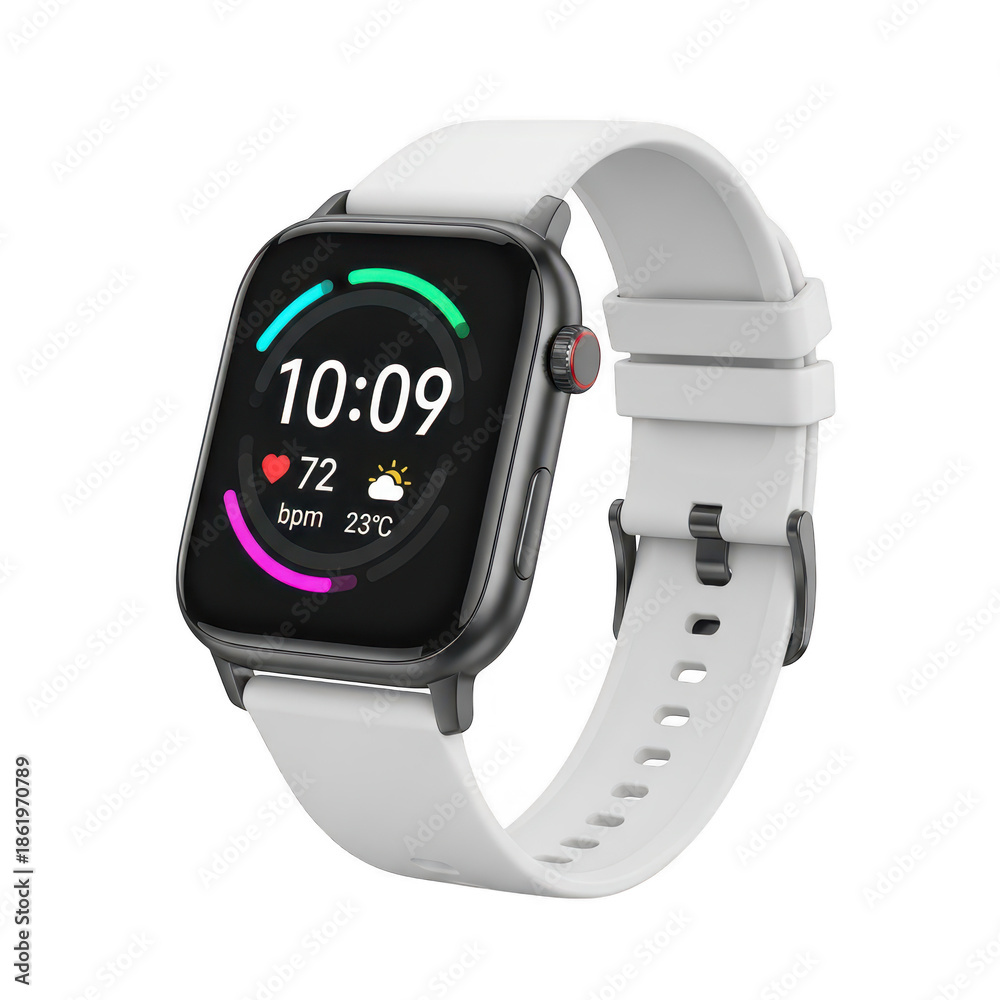 Fototapeta premium White Smartwatch with Digital Display isolated on transparent background