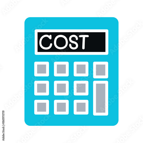 A blue calculator with "COST" displayed on its screen, symbolizing financial calculation or expense tracking.