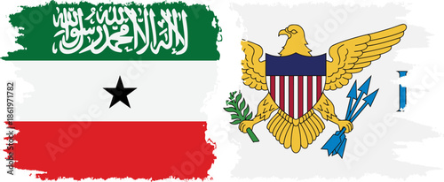 United States Virgin Islands and Somaliland grunge flags connection, vector