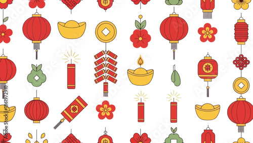 Chinese New Year Celebration Icons Set.