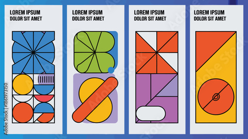 Vibrant geometric shapes in colorful modern art designs