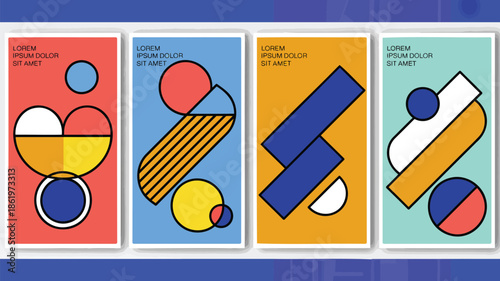 Vibrant business presentation slides with modern geometric shapes and colorful designs