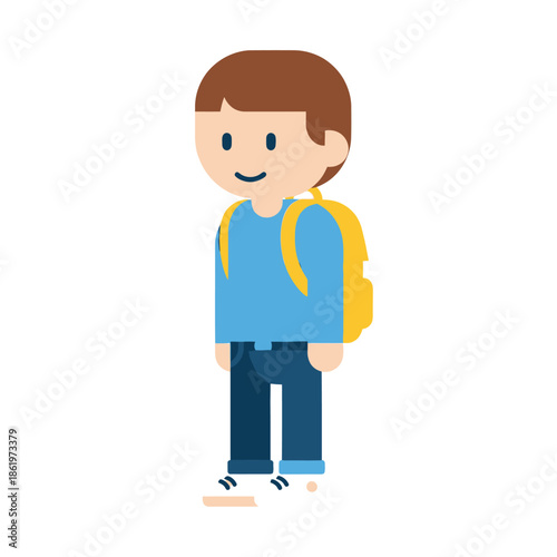 Cute Cartoon Child with Backpack Ready for School or Adventure in a Whimsical Style