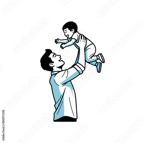 Joyful Moment of a Father Lifting His Child in a Playful Gesture Capturing Family Happiness