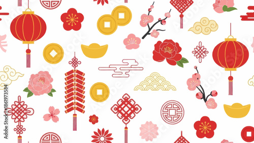 Chinese New Year Elements Pattern Design.