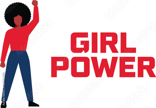 Girl power illustration of confident woman raising fist symbolizing feminism equality empowerment activism modern flat vector design social justice movement