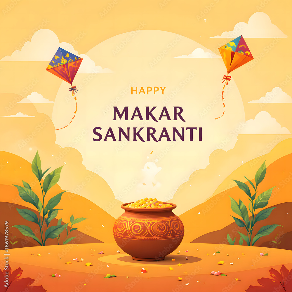 Obraz premium Happy Makar Sankranti greeting card.