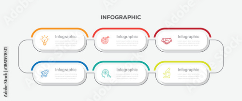Vector Infographic Timeline design 6 steps template, options, rectangles. Use for presentations diagram, process, flow chart workflow, banner layout.