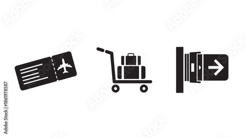 Travel Icons Set in Simple Flat Design with Black Color on White Background for Web and Mobile Applications