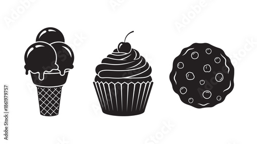 Chocolate Desserts Illustration in Monochrome Style with Simple Lighting on White Background for Bakery Advertising