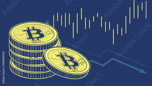 Bitcoin Cryptocurrency Market Decline Finance Investment Trading Chart Isolated background