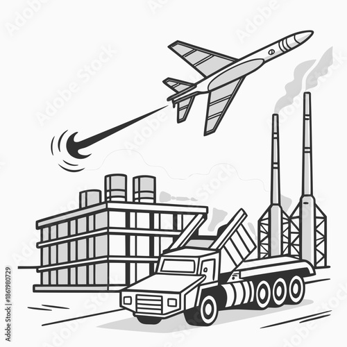 Ground launcher firing missile at reconnaissance drone