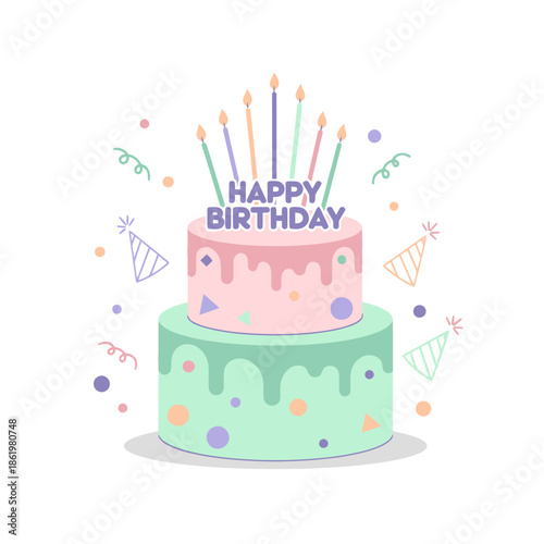 Festive Two-Tier Birthday Cake with Candles and Confetti - Celebration Design