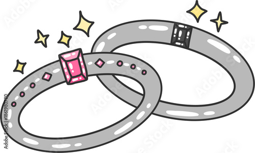 Pink Gemstone Couple Rings Hand Drawn Romantic Jewelry Illustration