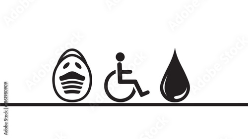 Accessible oil drop icon in simple flat design with black color on white background for disability awareness
