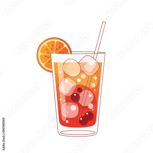 Refreshing Orange Cocktail with Ice Cubes and Orange Slice