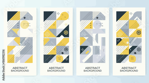 Vibrant abstract backgrounds with geometric shapes and yellow accents