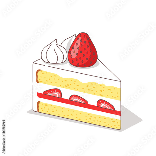Slice of Strawberry Shortcake with Whipped Cream and Fresh Berries