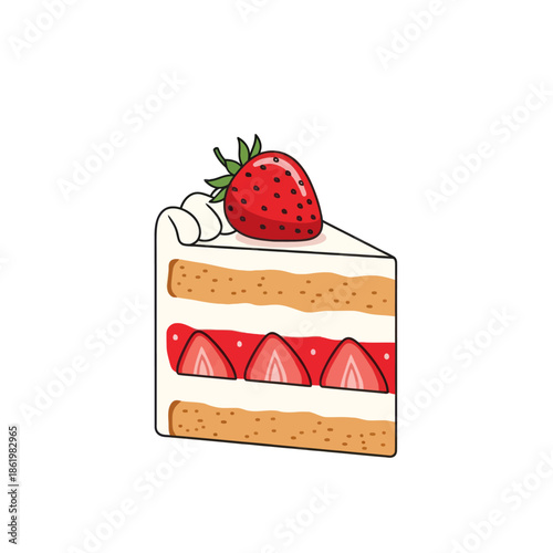 Slice of Strawberry Shortcake with Whipped Cream and Fresh Berries