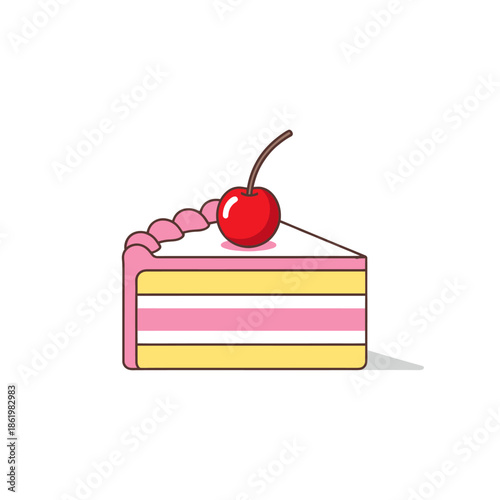 Slice of Layered Cake with Cherry Topping - Flat Design
