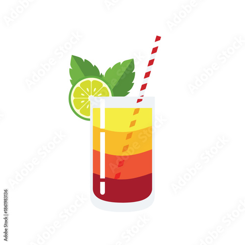 Layered Tropical Cocktail with Lime and Mint, Refreshing Summer Drink