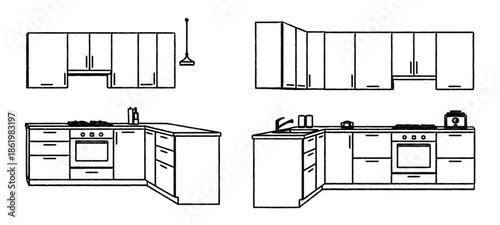linear kitchen furniture drawing and design for remodeling