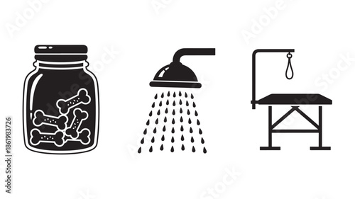 Meat Preservation Icons in Simple Flat Design with Black Silhouette and White Background for Food Blog