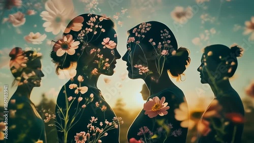 優しさと連帯感を象徴する花柄二重露光アート