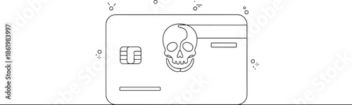 Credit card fraud warning icon with skull symbol representing cyber crime financial risk online payment security threat