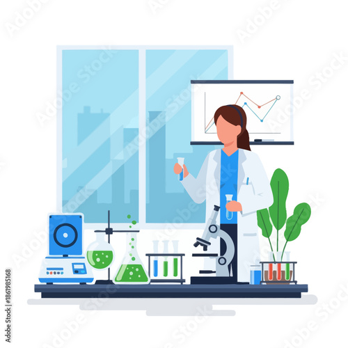 Scientist Conducting Research in a Modern Laboratory with Equipment and Charts