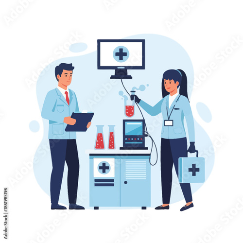 Medical Researchers Conducting Experiment in Laboratory with Advanced Equipment