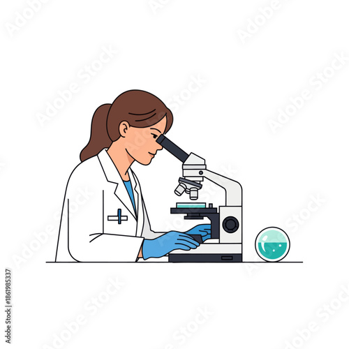 Scientist Woman Using Microscope in Laboratory, Research and Discovery