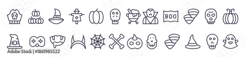 x regular line icons for halloween with editable