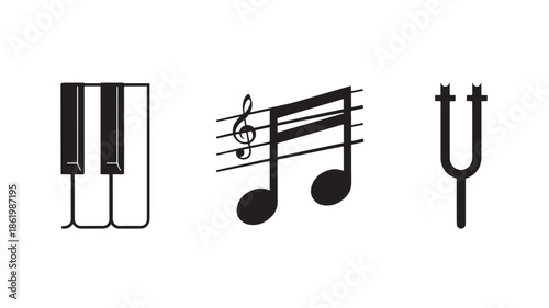 Music Symbols in Simple Flat Design with Black Color on White Background for Music Education