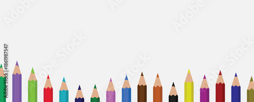 colorful pencils on white background for school art