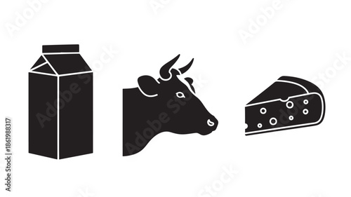 Dairy products in minimalist style with monochrome color scheme on white background for packaging design