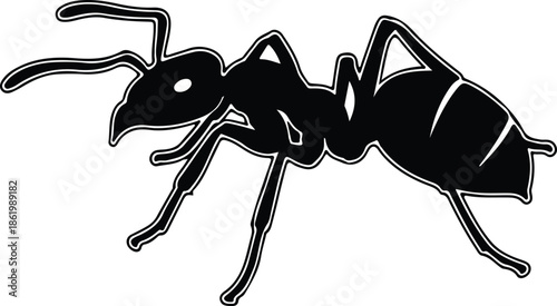 Silhouette Ant Side View Isolated Black Insect Outline Vector Illustration