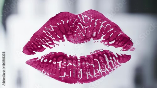 Close-up of a lipstick kiss mark on a clear surface, artistic concept.
