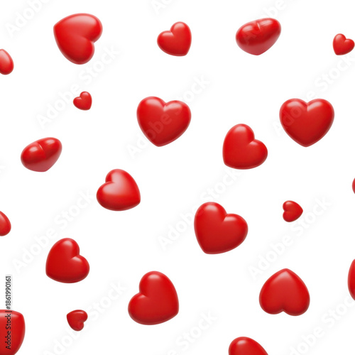 Floating red hearts isolated on transparent background
