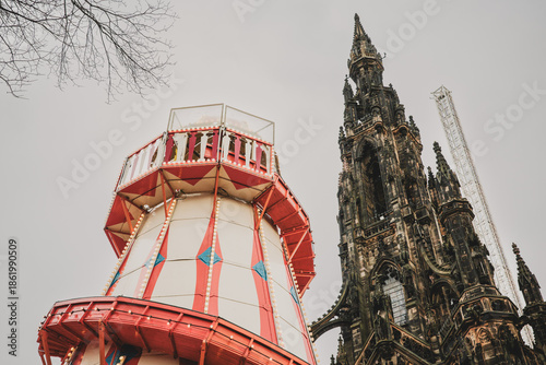 Edinburgh Scotland: 26th Nov 2025: Helter Skelter at Edinburgh Christmas market. Visitors enjoy various food and activities during the festive season