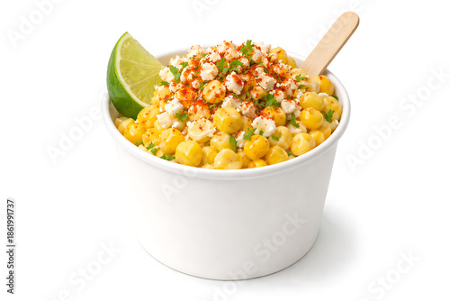 Corn with mayonnaise and chili powder,