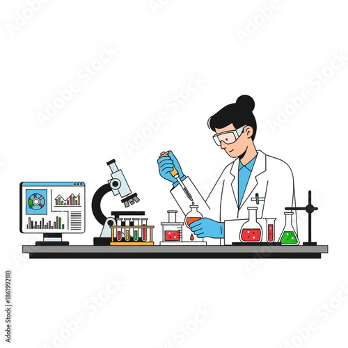 Scientist Conducting Experiment in Laboratory with Microscope and Equipment