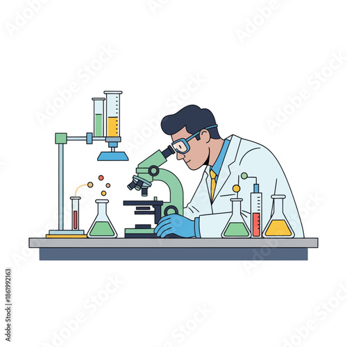 Scientist Looking Through Microscope in Laboratory, Conducting Research