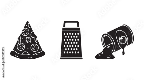 Kitchen Utensils and Ingredients in Simple Monochrome Design with White Accents on Black Background for Cooking Website
