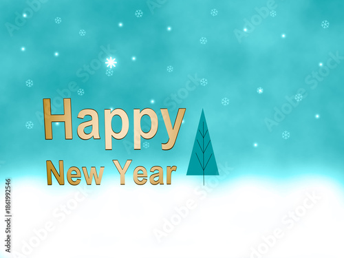 Happy New Year greeting on winter snowfall background